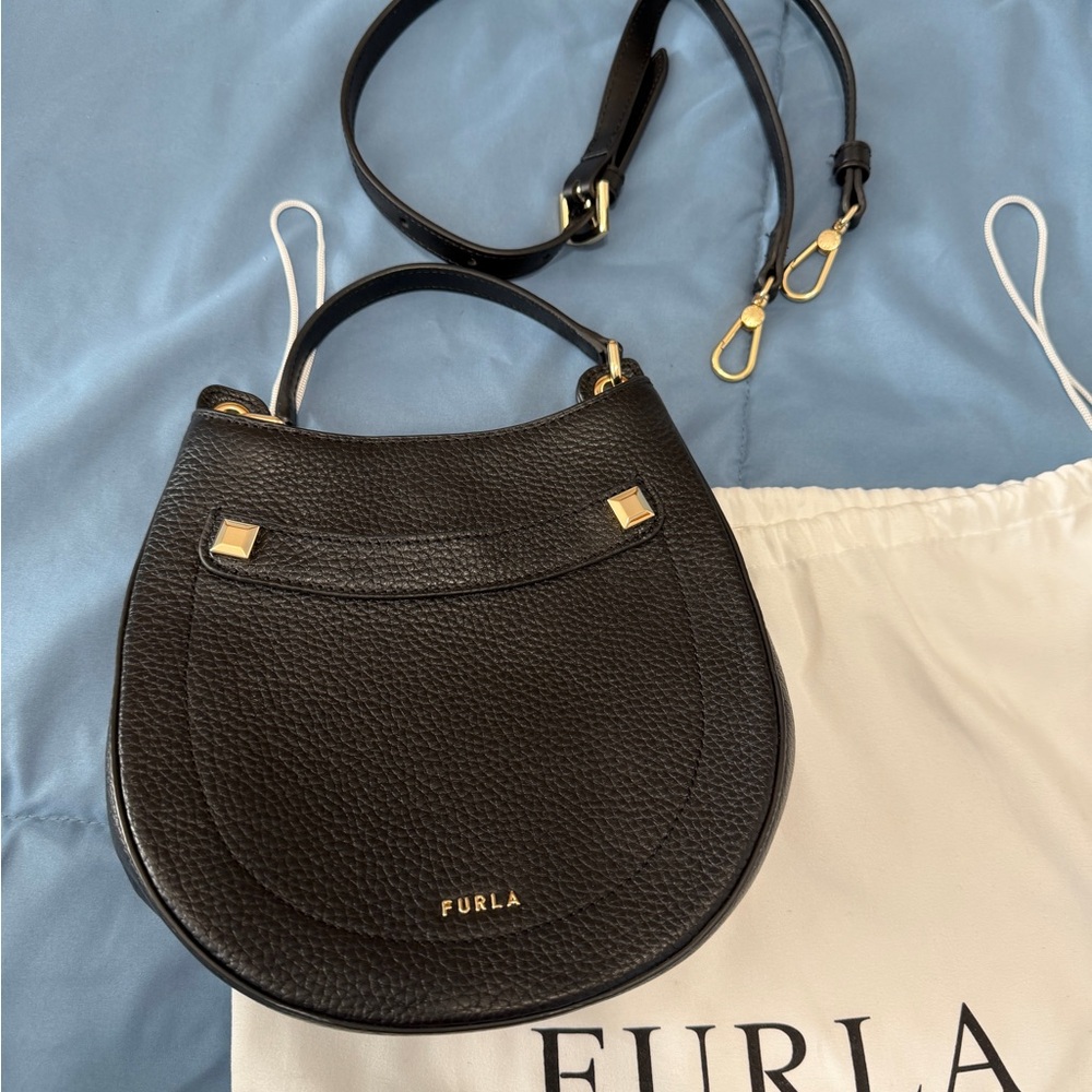 Furla Black Crossbody Bag with silver hardware